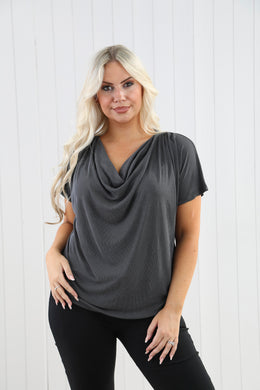 Goose Island 4575 Sorrento Plain Ribbed Stretchy Cowl Neck Top (3 Colours)