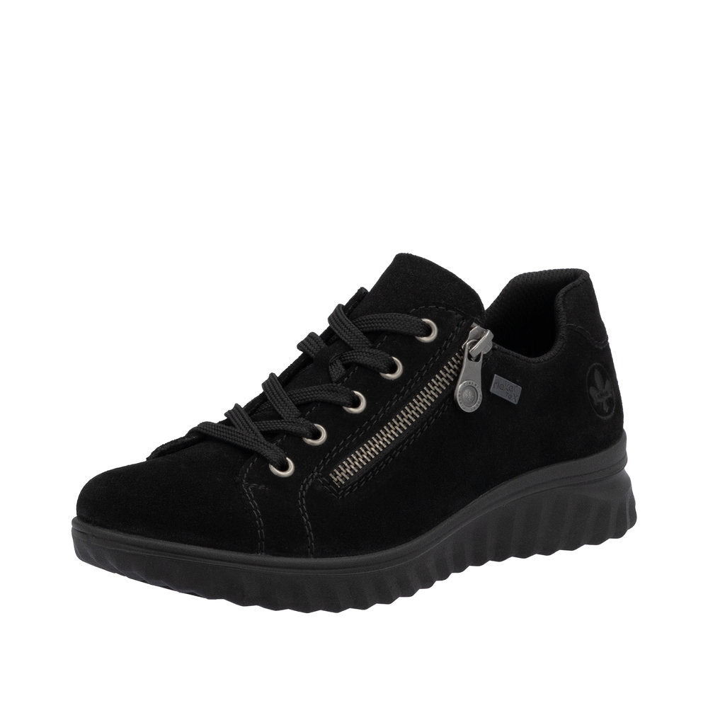 Rieker 59000 00 Samtcalf Black Suede Leather Tex Lace Up Trainers