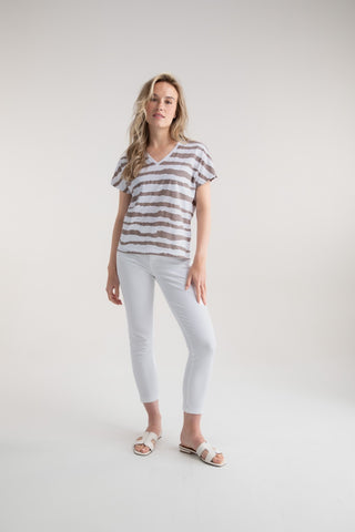 Marble 7364 Irregular Stripe V-Neck T-Shirt Top (3 Colours)