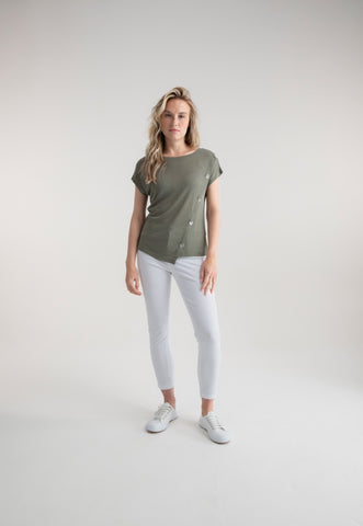 Marble 7845 Plain Symmetrical Button Short Sleeve Top (4 Colours)
