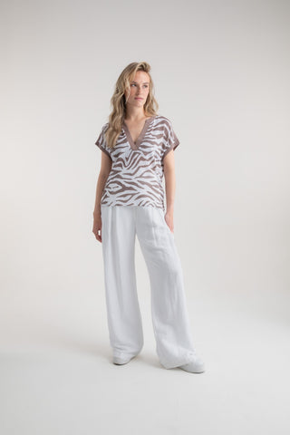 Marble 7846 Mandarin Collar Zebra Print Top (3 Colours)