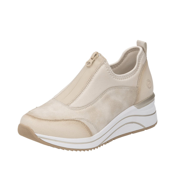 Remonte D0T08-61 Cream Multi Zip Front Wedge Trainers