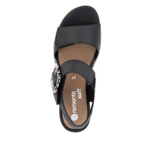 Remonte D2L53-00 Lugano Black Leather Wedge Sandals