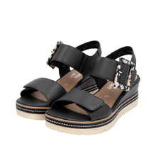 Remonte D2L53-00 Lugano Black Leather Wedge Sandals