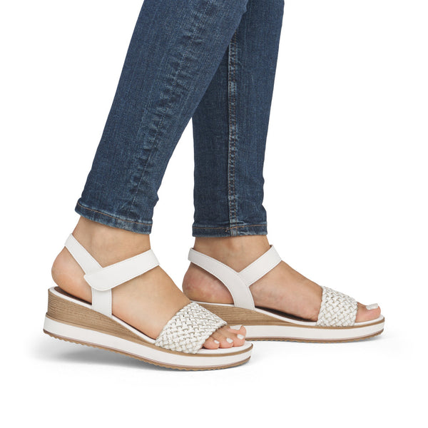 Remonte D6465-80 Vaqueta White Leather Low Wedge Sandals