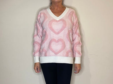 V-Neck Embossed scattered heart Design jumper (2 Colours)