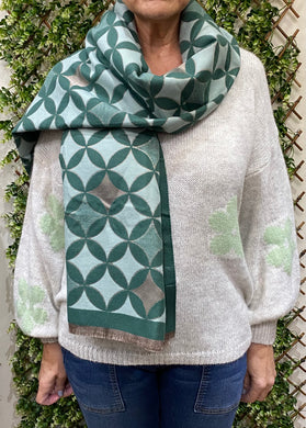 Zelly 10494 Green Geometric Print Scarf Style Wrap