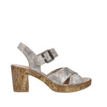 Rieker 66853-90 Moon Rose Gold Leather Metallic Block Heel Sandals