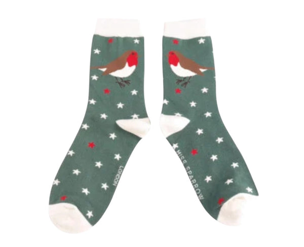 Miss Sparrow SKS450 Festive Robins Bamboo Socks (2 Colours)