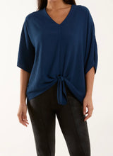 V-Neck Plain Stretchy Tie Front Blouse (3 Colours)