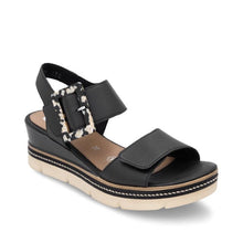 Remonte D2L53-00 Lugano Black Leather Wedge Sandals