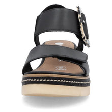 Remonte D2L53-00 Lugano Black Leather Wedge Sandals