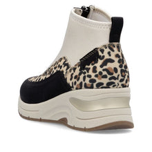 Rieker N9362-90 Leopard Combination Zip Front Wedge Trainer Boot