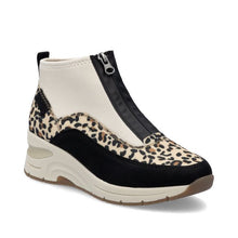 Rieker N9362-90 Leopard Combination Zip Front Wedge Trainer Boot