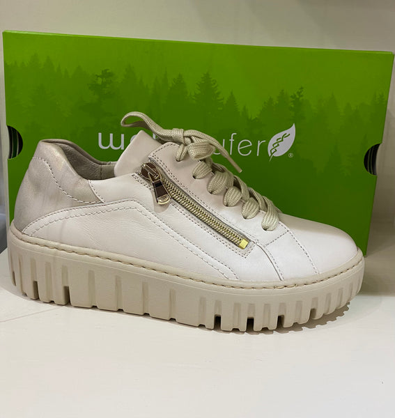 Waldlaufer H-Livia 941005 202 213 Leather Beige And Gold Flatform Trainers