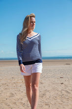 Marble 7800 V-Neck Fine Knit Contrast Stripe Jumper Top (2 Colours)