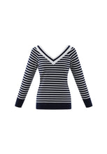 Marble 7800 V-Neck Fine Knit Contrast Stripe Jumper Top (2 Colours)