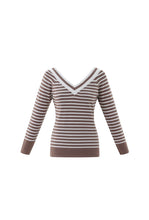 Marble 7800 V-Neck Fine Knit Contrast Stripe Jumper Top (2 Colours)