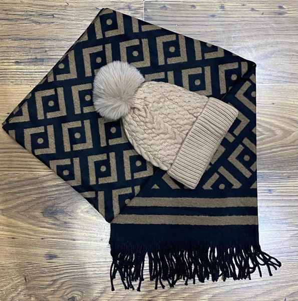 Designer Inspired Black And Camel Scarf