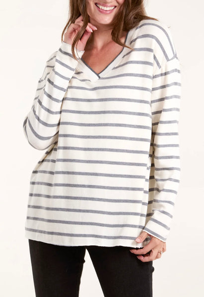 V-Neck Stripe Long Sleeved Top (3 Colours)