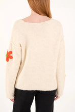 Beige V-Neck Knitted Colourful Flowers Print Jumper