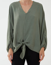 Plain V-Neck Stretchy Tie Front Long Sleeve Blouse (4 Colours)