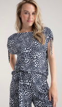 Marble 7933 Navy And White Abstract Print Short Sleeve Top