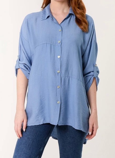 Plain Stretchy Roll Sleeve Shirt (4 Colours)