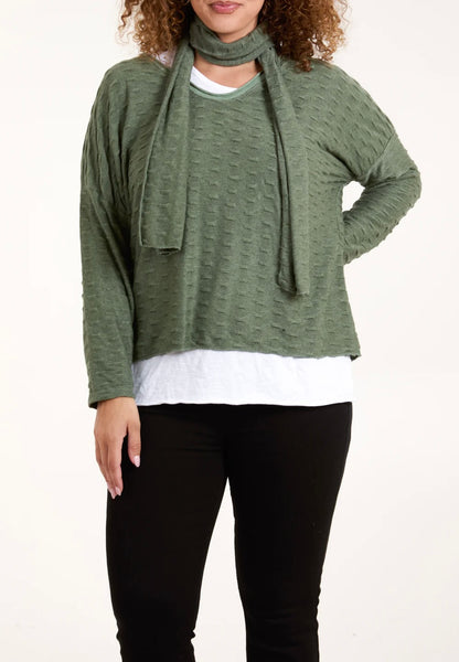 Plain Textured Fine Knit Double Layer Top With Matching Scarf (2 Colours)