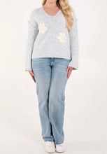 V-Neck Blanket Stitch Sleeve Flower Design Jumper (2 Colours)