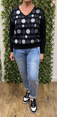 Black V-Neck Spotty Jumper