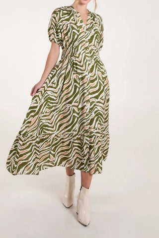 Khaki Animal Print Midi Dress