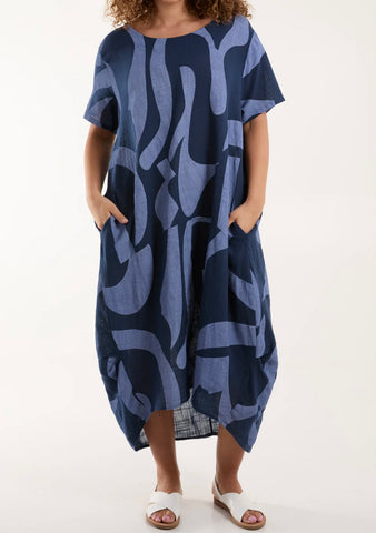 Cotton Cocoon Abstract Print Midi Dress (2 Colours)