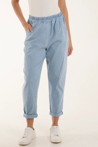 Plain Magic Stretchy Relaxed Fit Washed Effect Trousers (3 Colours)