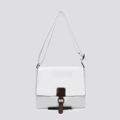 Plain Medium Messenger Style Crossbody Bag With Brown Trim (5 Colours)