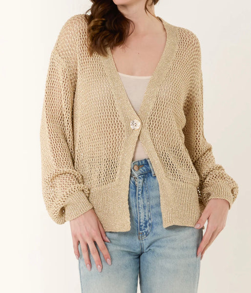 Plain Lurex Metallic Knit Button Cardigan (3 Colours)