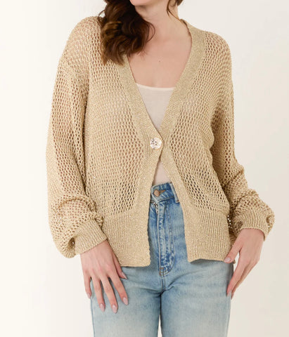 Plain Lurex Metallic Knit Button Cardigan (3 Colours)