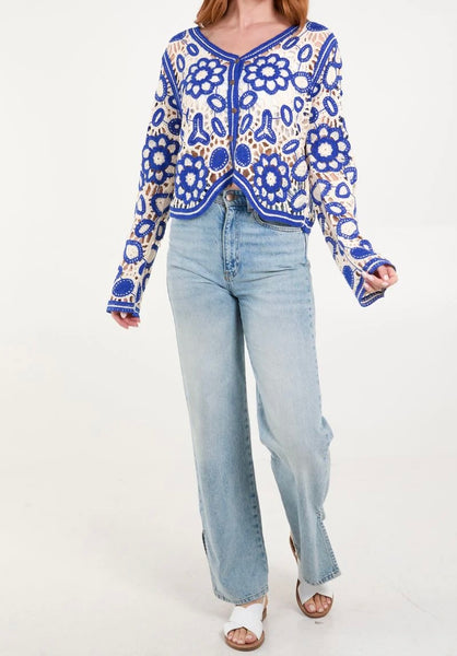 Crochet Floral Design Cardigan Style Top (2 Colours)