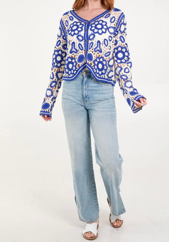 Crochet Floral Design Cardigan Style Top (2 Colours)