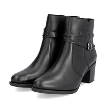 Rieker Y2059-00 Lugano Black Leather Block Heeled Ankle Boots