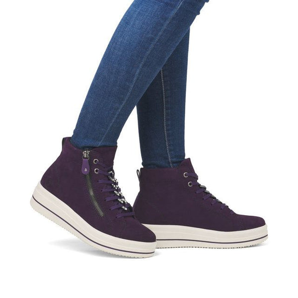 Remonte X Elizabeth Hurley D1C70-30 Aubergine Suede Leather Chunky Trainer Boots