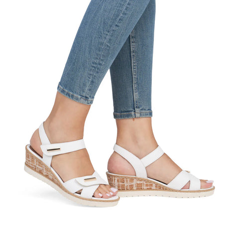 Remonte R6266-80 White Leather Low Wedge Sandals