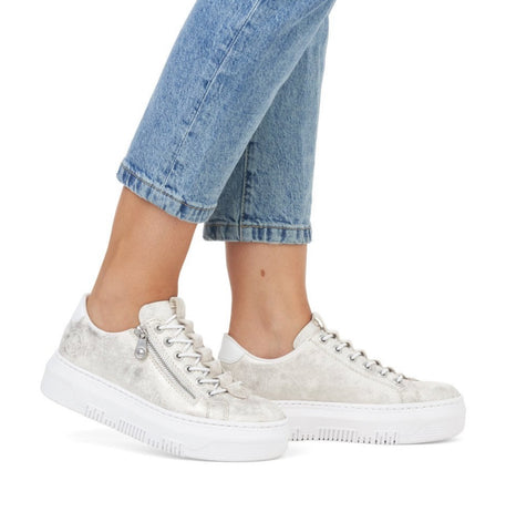 Rieker M1953-60 Light Gold Metallic Bungie Flatform Trainers