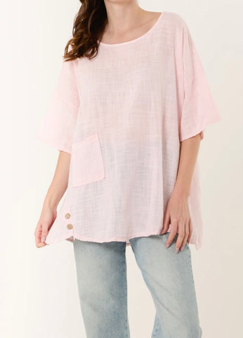 Plain Cotton Round Neck Button Detail Stretchy Longline Top (3 Colours)