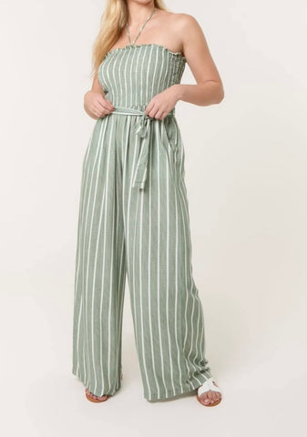 Pinstripe Tie Neck Jumpsuit (2 Colours)