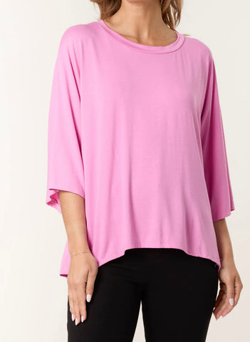 Plain Round Neck Stretchy High Low Hem Top (5 Colours)
