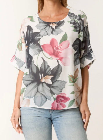 Chintz Floral Print Stretchy Short Sleeve Top (2 Colours)