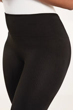 Stretchy Wide Waistband Black Ribbed Leggings