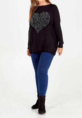 Curve Collection Black Diamante Print Jumper