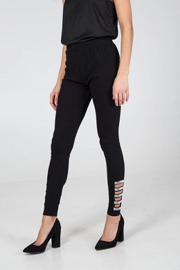 Black Diamante Ankle Cut Out Leggings